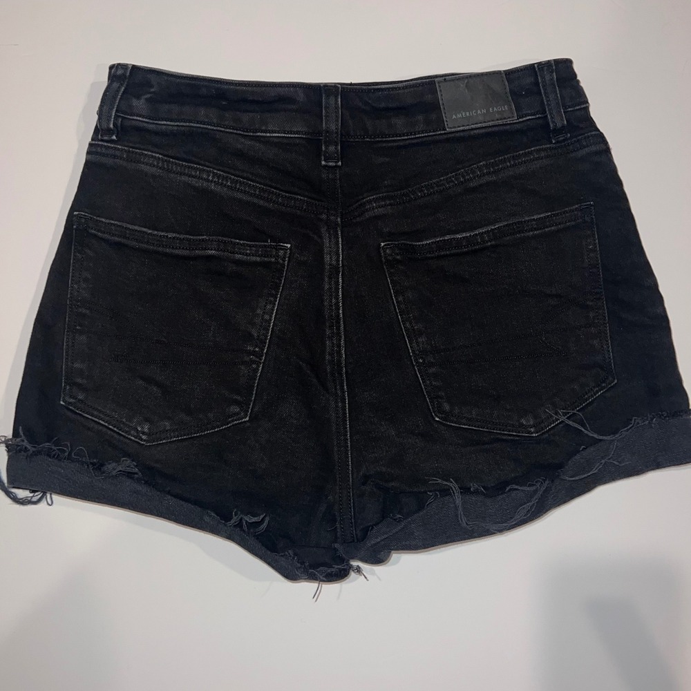 American Eagle Mom Shorts Women 2 Black Excellent High Waisted Raw Hem Stretch - Picture 2 of 10